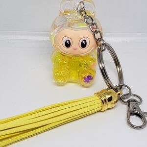 Handmade Yellow Glitter Confetti Labubu Doll Keychain